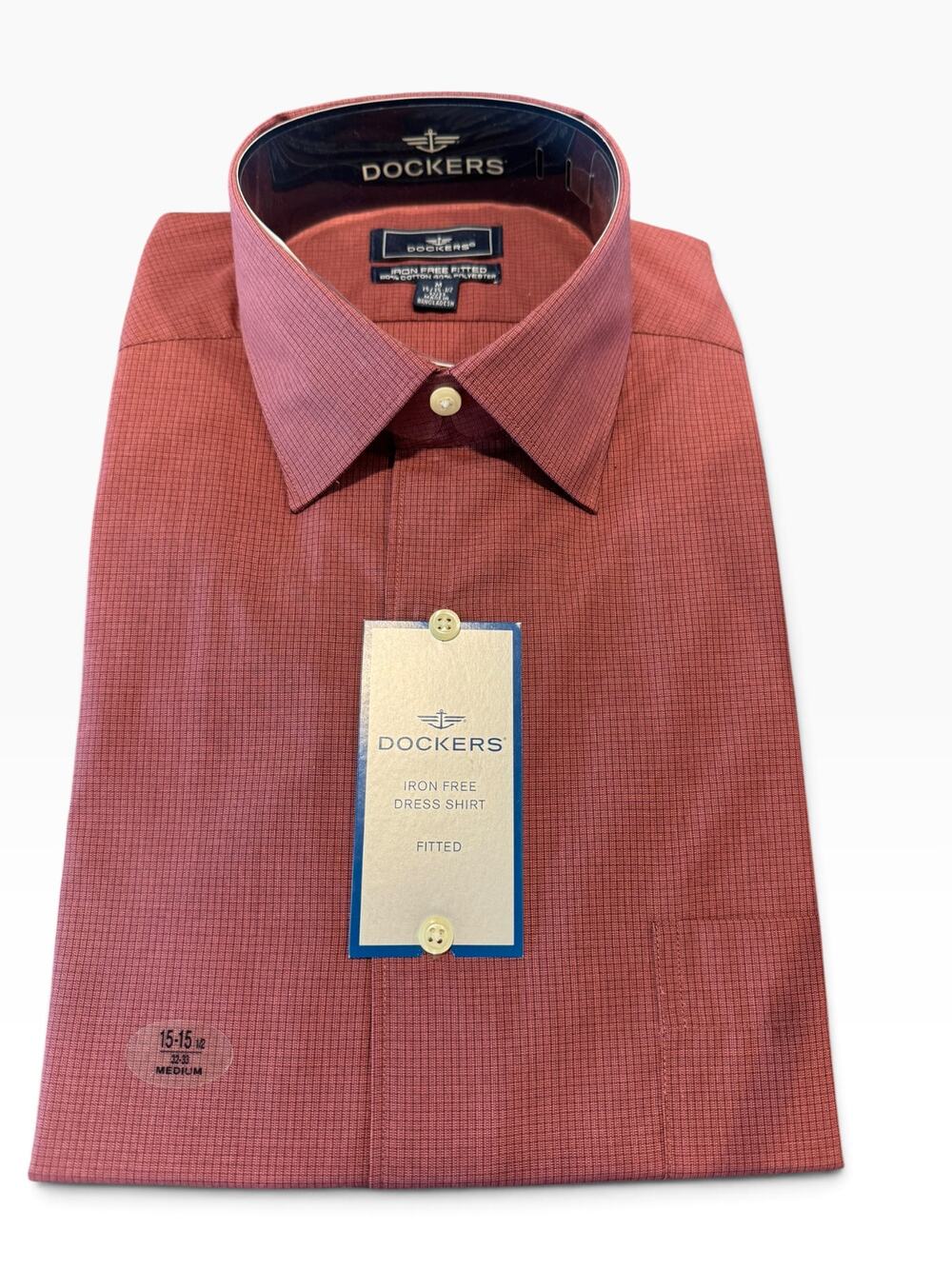 NWT Dockers Men’s Medium 15.5 32/33 Red Iron Free Fitted Dress Shirt